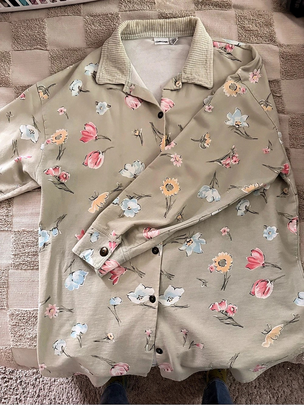 Vintage Cherokee Floral Sage Green Button Down Shirt Small